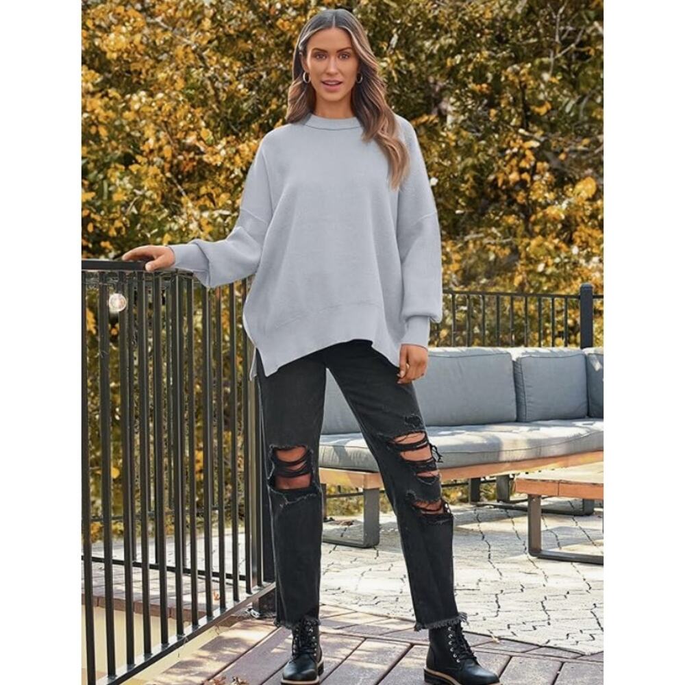 Lillusory Sweater XL Gray Ribbed Knit Oversized Balloon Sleeve Pullover NWT